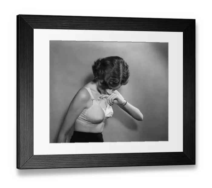 Framed Print : Model Wearing New Inflatable Brassiere Framed Print : Model Wearing New Inflatable Brassiere