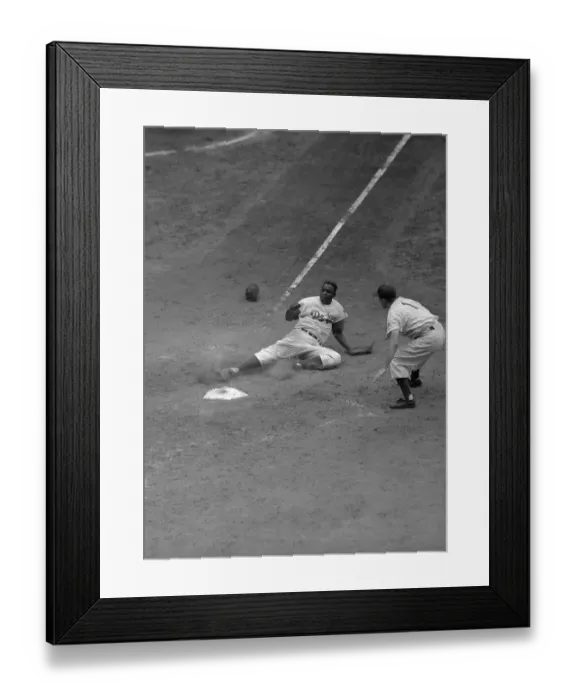 Framed Print : Jackie Robinson Making a Safe Landing Framed Print : Jackie Robinson Making a Safe Landing