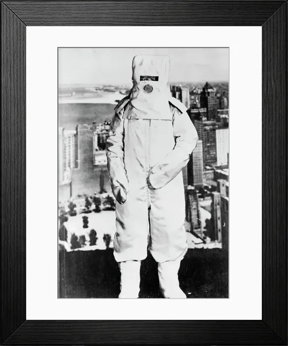 Framed Print : Model Wearing Brightly Colored Suit with Head Covering Framed Print : Model Wearing Brightly Colored Suit with Head Covering