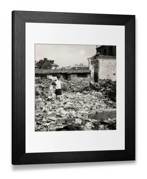 Framed Print : Korean Children Walking Through Ruins Framed Print : Korean Children Walking Through Ruins