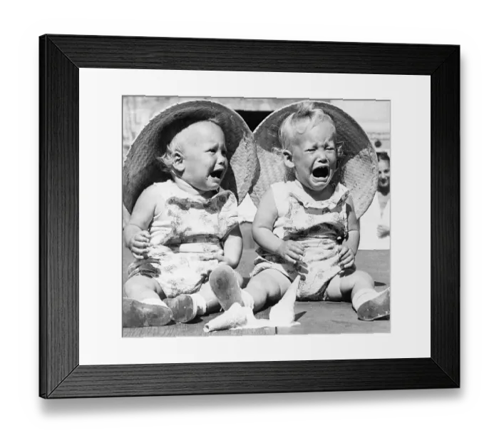 Framed Print : Two Babies Crying Over Spilled Ice Cream Framed Print : Two Babies Crying Over Spilled Ice Cream
