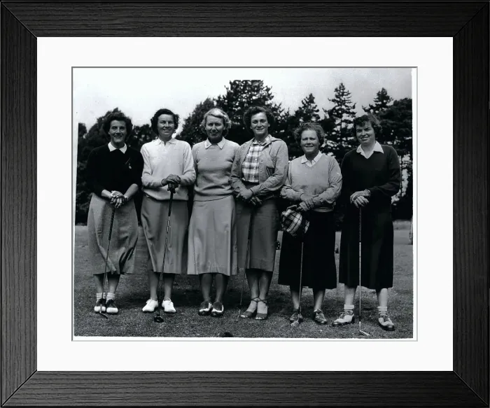 Framed Print : Women Golfers Standing with Their Clubs Framed Print : Women Golfers Standing with Their Clubs