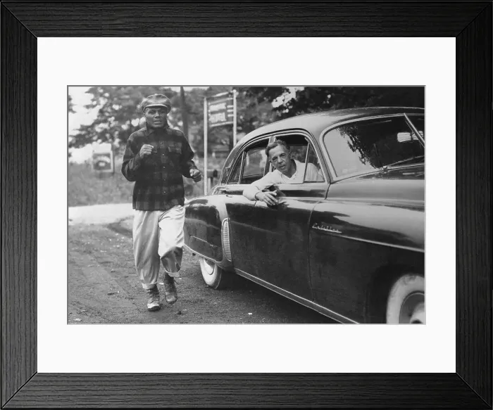 Framed Print : Jersey Joe Walcott Running Besides Car Framed Print : Jersey Joe Walcott Running Besides Car