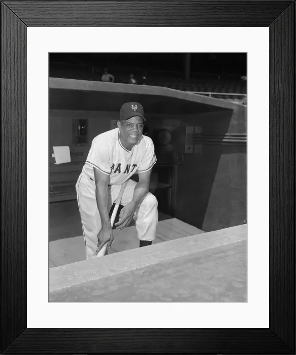 Framed Print : Willie Mays in Dugout with Baseball Bat Framed Print : Willie Mays in Dugout with Baseball Bat