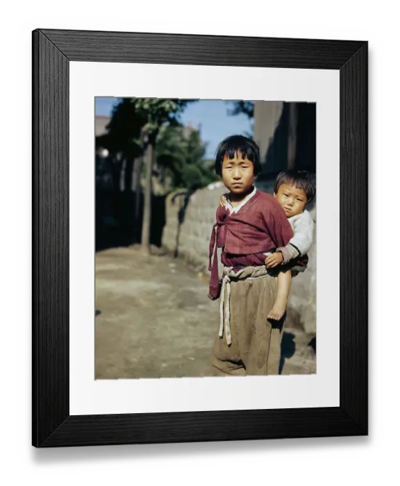 Framed Print : Korean Child Carrying Baby on her Back Framed Print : Korean Child Carrying Baby on her Back