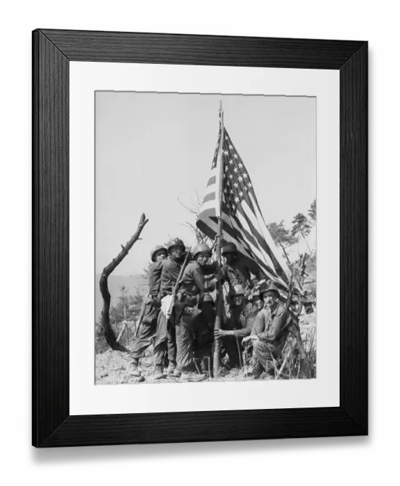 Framed Print : Soldiers Plant Flag on Korean Hill Framed Print : Soldiers Plant Flag on Korean Hill