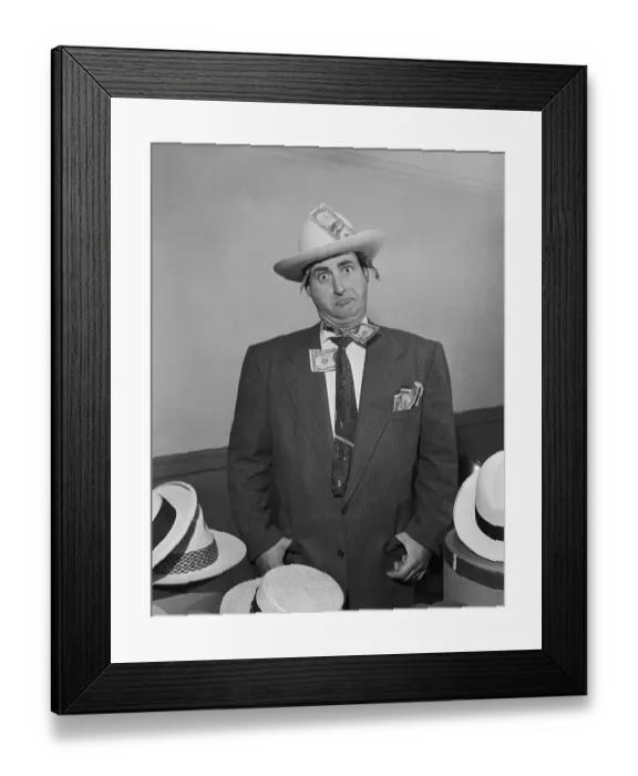 Framed Print : Sid Caesar Surrounded by Hats Framed Print : Sid Caesar Surrounded by Hats