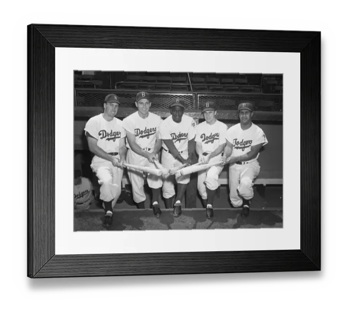 Framed Print : Five Brooklyn Dodgers Posing with Bats Framed Print : Five Brooklyn Dodgers Posing with Bats