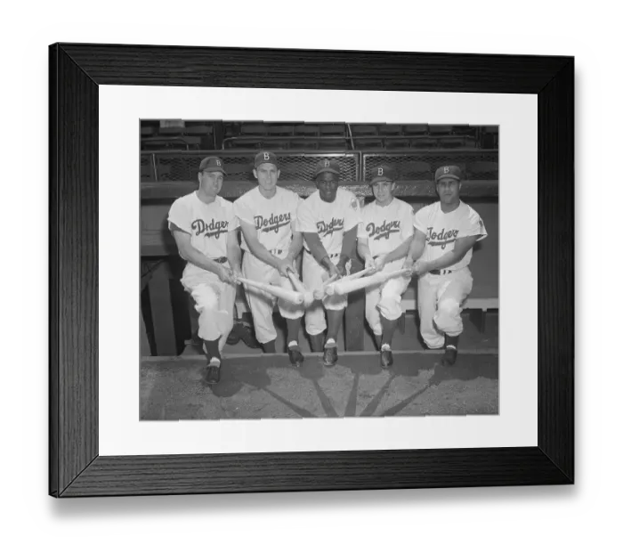 Framed Print : Five Brooklyn Dodgers Posing with Bats Together Framed Print : Five Brooklyn Dodgers Posing with Bats Together