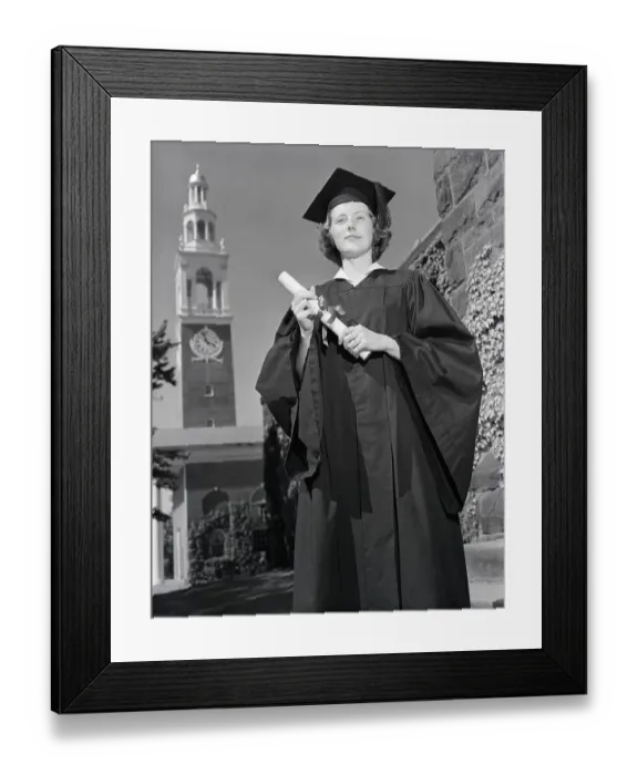Framed Print : Woman in Mortarboard and Gown Framed Print : Woman in Mortarboard and Gown