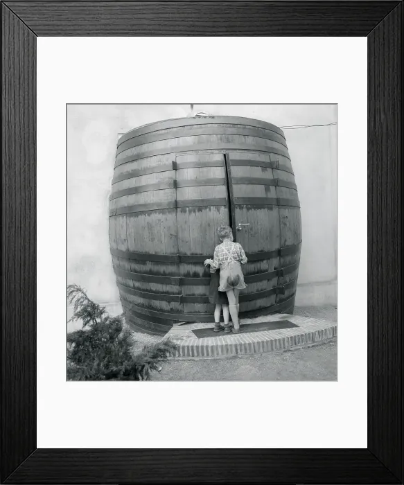 Framed Print : Children Standing in Front Huge Barrel Shaped Building Framed Print : Children Standing in Front Huge Barrel Shaped Building