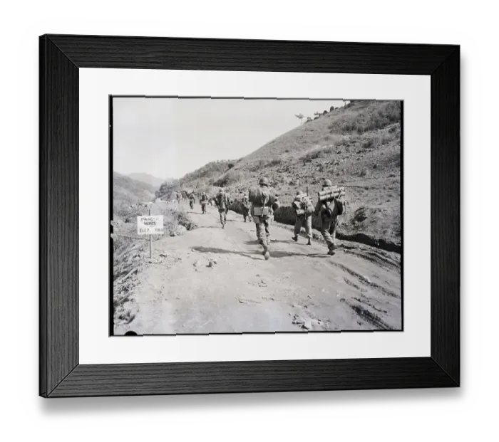 Framed Print : Troops Marching Up Road Framed Print : Troops Marching Up Road