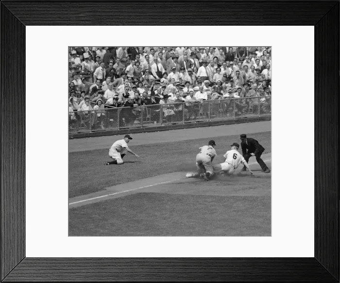 Framed Print : Mickey Mantle Sliding into Third Base
