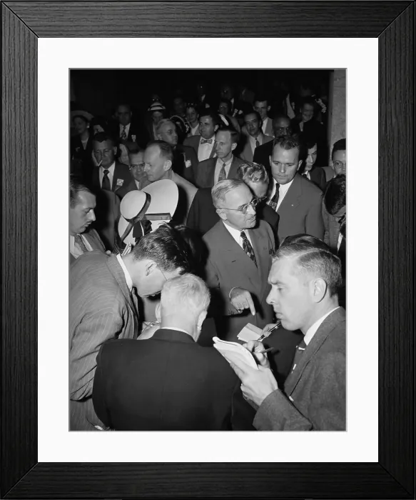 Framed Print : Harry S. Truman Standing in Midst of Reporters Framed Print : Harry S. Truman Standing in Midst of Reporters
