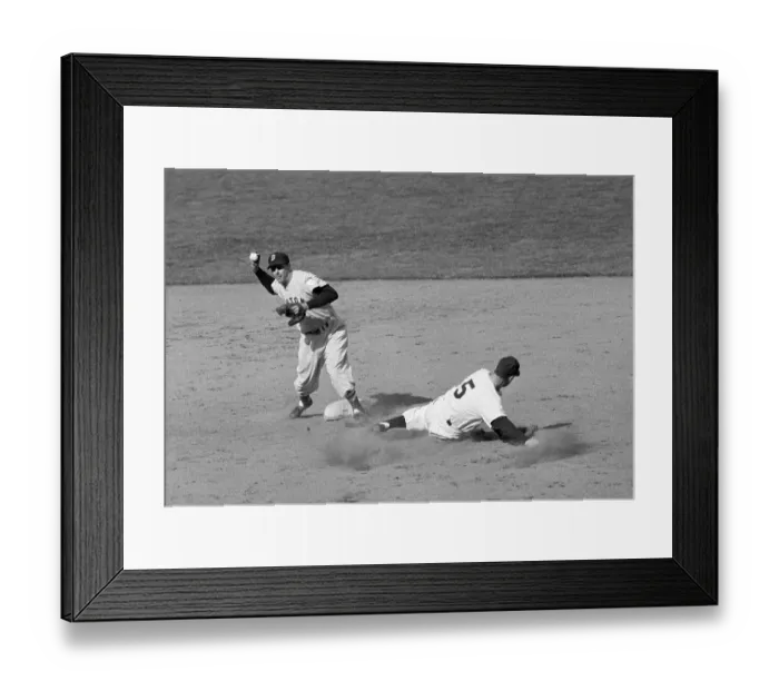 Framed Print : Joe Dimaggio Sliding As Baseman Throws Framed Print : Joe Dimaggio Sliding As Baseman Throws