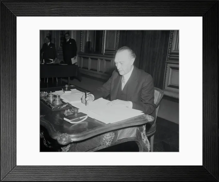 Framed Print : Konrad Adenauer Signing a Document Framed Print : Konrad Adenauer Signing a Document