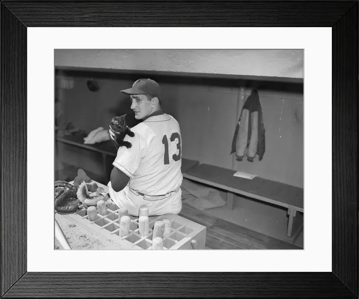 Framed Print : Ralph Branca Playing with Black Cat Framed Print : Ralph Branca Playing with Black Cat