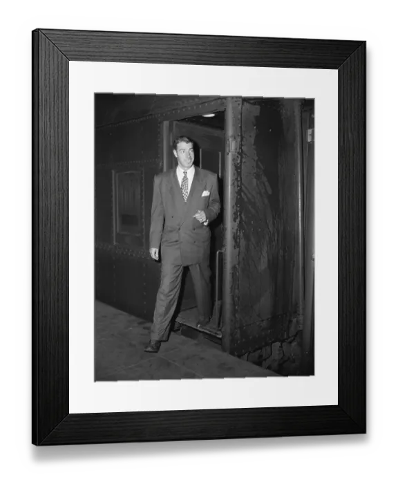 Framed Print : Joe Dimaggio Steps Off His Train Framed Print : Joe Dimaggio Steps Off His Train