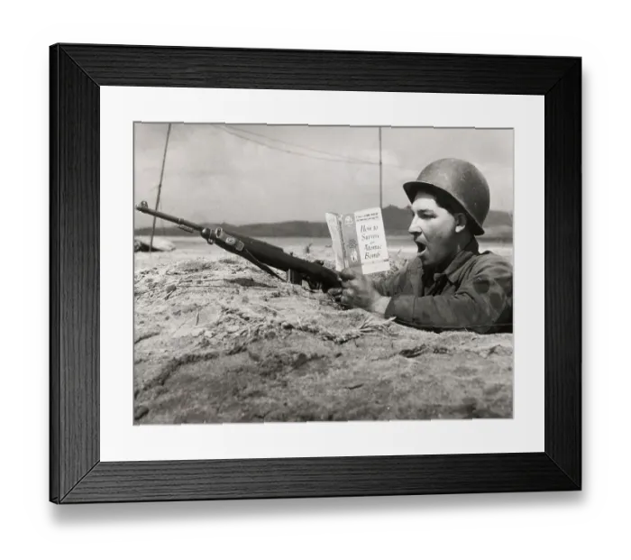 Framed Print : US Soldier Reading In Foxhole Framed Print : US Soldier Reading In Foxhole