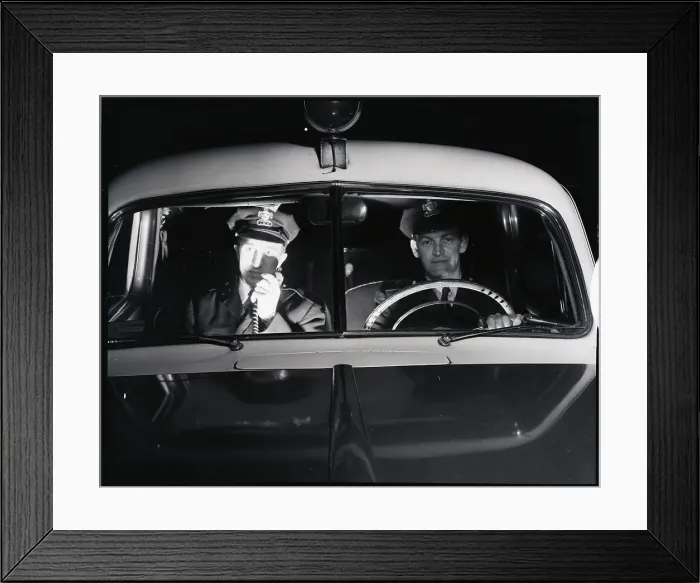 Framed Print : Policemen in Patrol Car Framed Print : Policemen in Patrol Car