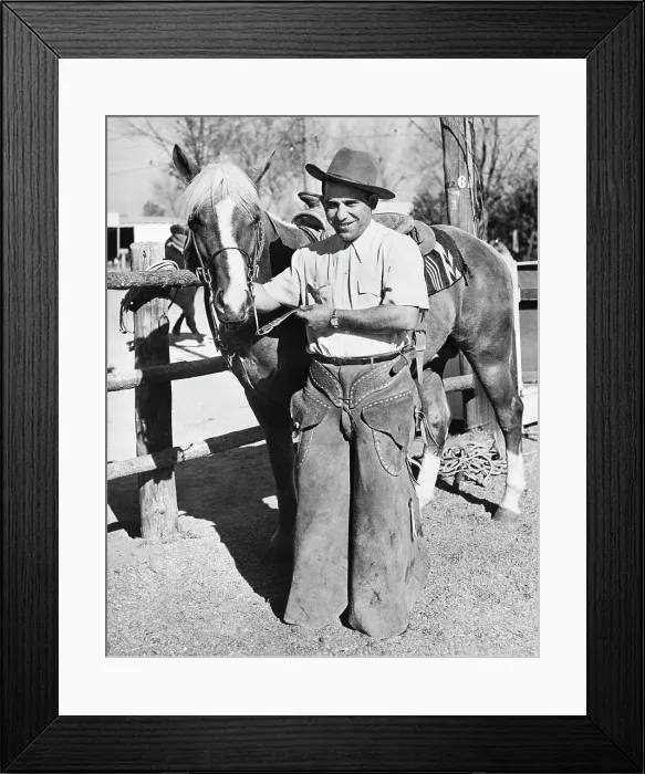 Framed Print : Yogi Berra in Chaps with Horse Framed Print : Yogi Berra in Chaps with Horse