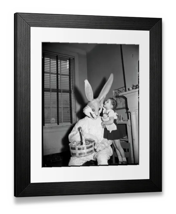 Framed Print : Girl Talking to Man in Rabbit Costume Framed Print : Girl Talking to Man in Rabbit Costume