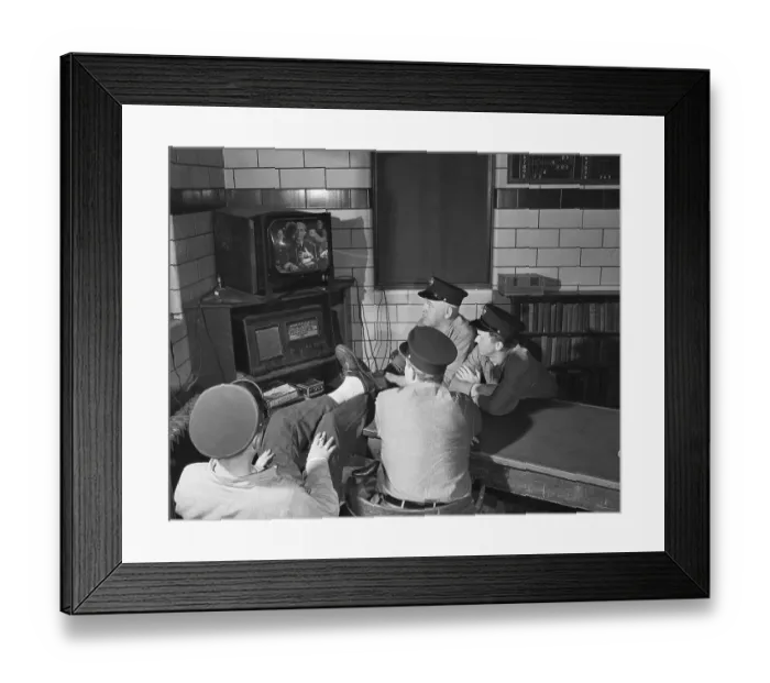 Framed Print : Firemen Seated Watching Tv Framed Print : Firemen Seated Watching Tv