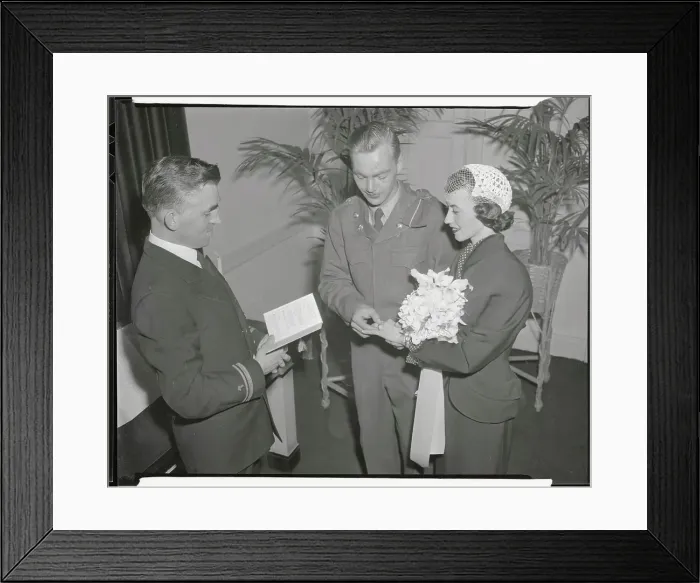 Framed Print : Frank Brockway Putting Ring on Finger of His Bride Gloria Gillette Framed Print : Frank Brockway Putting Ring on Finger of His Bride Gloria Gillette