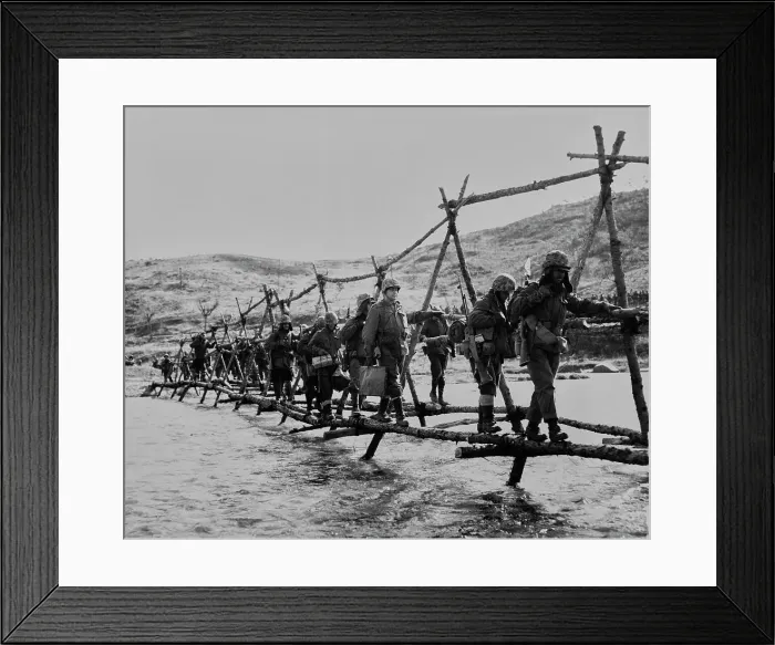Framed Print : Soldiers Walking Across Makeshift Bridge Framed Print : Soldiers Walking Across Makeshift Bridge