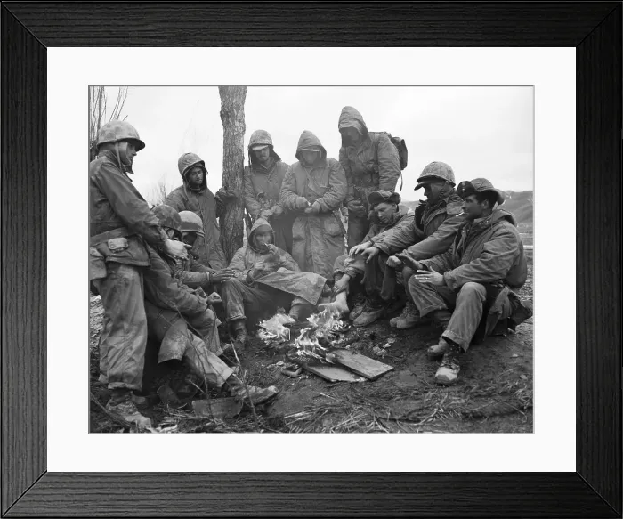 Framed Print : Marines Warm Themselves By Fire Framed Print : Marines Warm Themselves By Fire