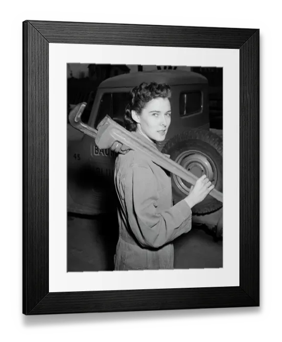Framed Print : Woman Plumber With Large Wrench Framed Print : Woman Plumber With Large Wrench