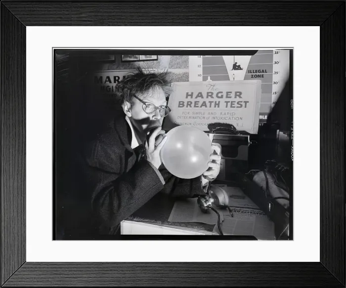 Framed Print : Man Blowing Into Balloon; Drunk Framed Print : Man Blowing Into Balloon; Drunk