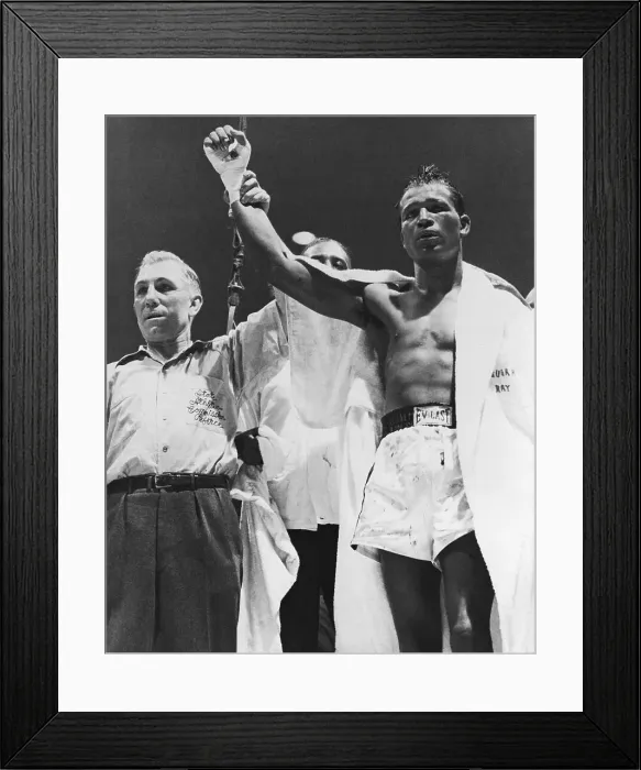 Framed Print : Referee Holds Up Sugar Ray Robinson's Hand Framed Print : Referee Holds Up Sugar Ray Robinson's Hand