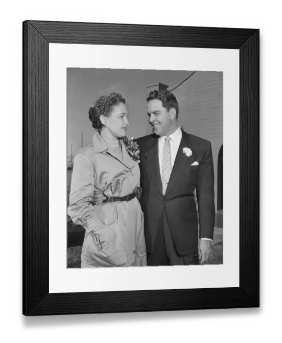 Framed Print : Nedra Clark Posing with New Husband Movie Director Albert Broccoli Framed Print : Nedra Clark Posing with New Husband Movie Director Albert Broccoli