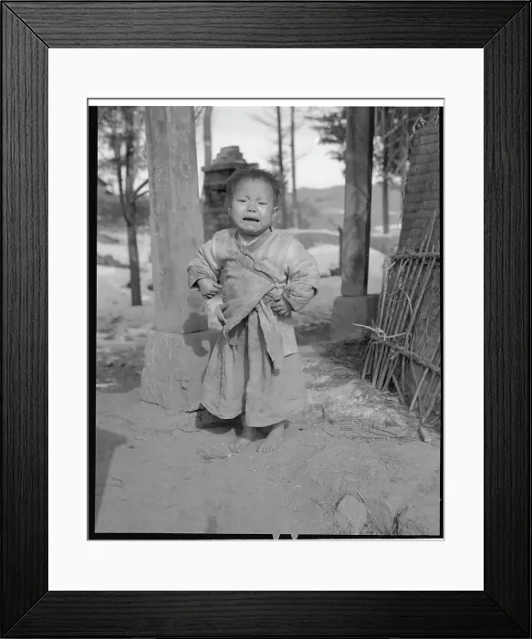 Framed Print : Young Orphaned Korean Outdoors Without Shoes Framed Print : Young Orphaned Korean Outdoors Without Shoes