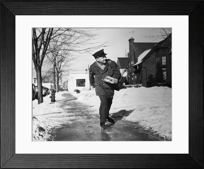 Framed Print : Postman Delivering Mail on Ice Skates