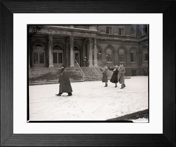 Framed Print : Women Throwing Snowballs at Policeman