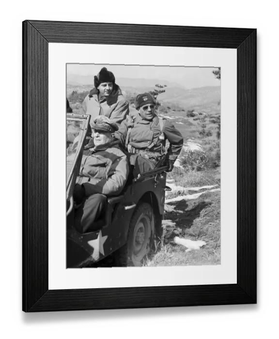 Framed Print : MacArthur Touring Frontlines in Jeep Framed Print : MacArthur Touring Frontlines in Jeep