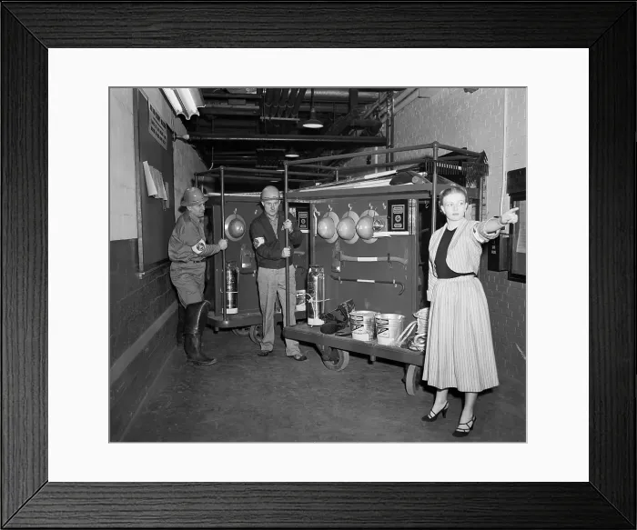 Framed Print : Air Raid Warden Directing Firefighters Framed Print : Air Raid Warden Directing Firefighters
