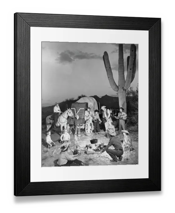 Framed Print : Families Around Campfire at a Dude Ranch Framed Print : Families Around Campfire at a Dude Ranch
