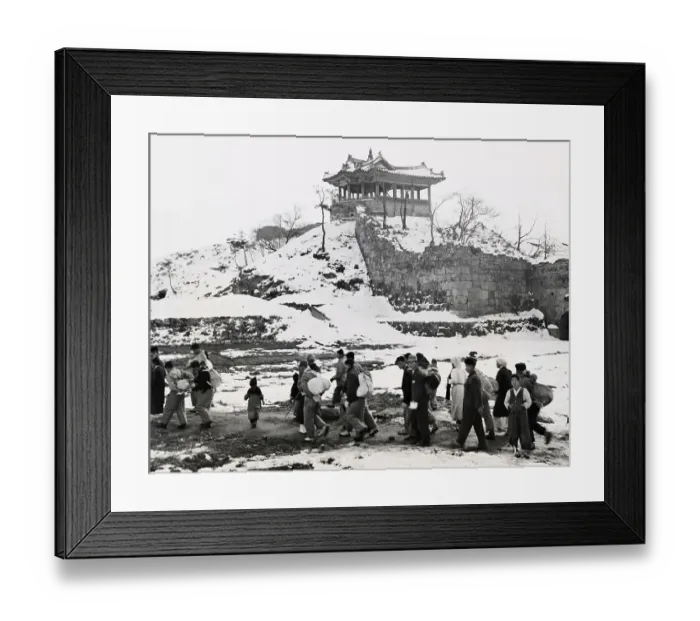Framed Print : Refugees Walking Past Hwaseong Fortress Framed Print : Refugees Walking Past Hwaseong Fortress