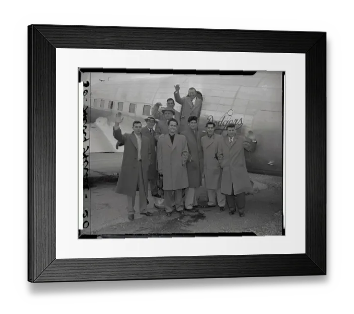 Framed Print : Dodgers Team Posing by Airplane