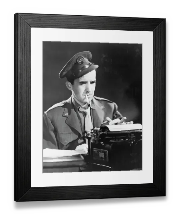 Framed Print : Edward R. Murrow Wearing Military Uniform and Typing Framed Print : Edward R. Murrow Wearing Military Uniform and Typing