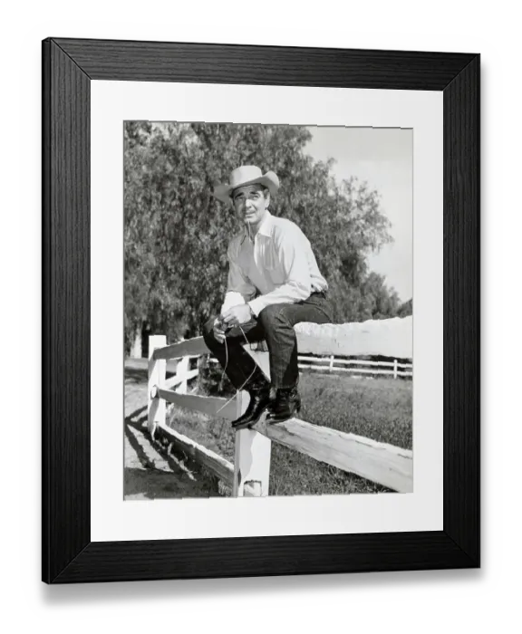 Framed Print : Clark Gable In Cowboy Togs, Sits On Fence Framed Print : Clark Gable In Cowboy Togs, Sits On Fence