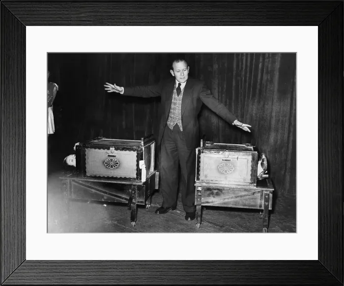 Framed Print : Magician with Woman Sawed in Half