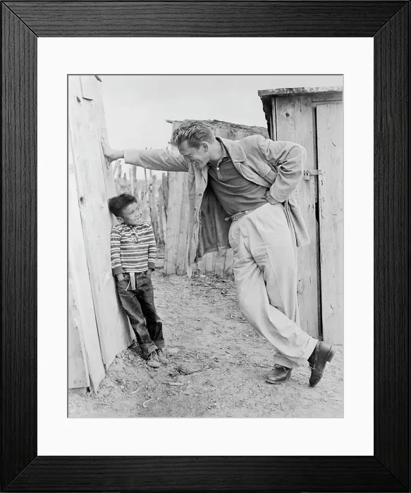 Framed Print : Actor Kirk Douglas Talking with Young Boy in Rural Movie Scene Framed Print : Actor Kirk Douglas Talking with Young Boy in Rural Movie Scene