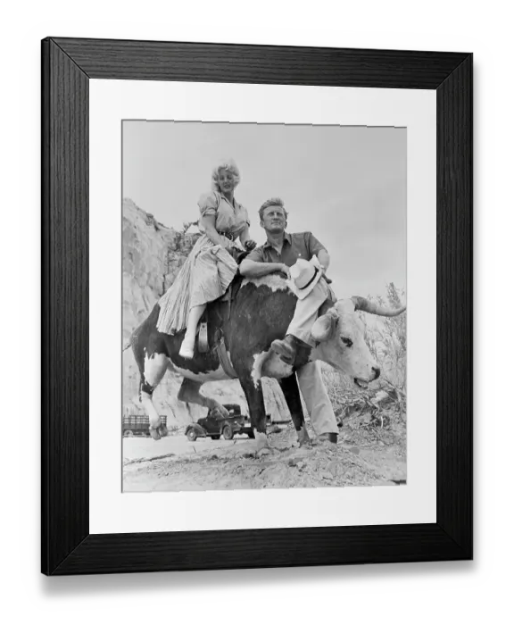 Framed Print : Jan Sterling Sitting on Oxen with Kirk Douglas Alongside Framed Print : Jan Sterling Sitting on Oxen with Kirk Douglas Alongside