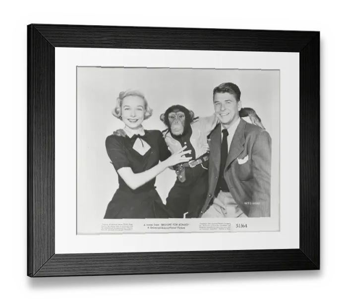 Framed Print : Ronald Reagan, Diana Lynn, and Bonzo Posing