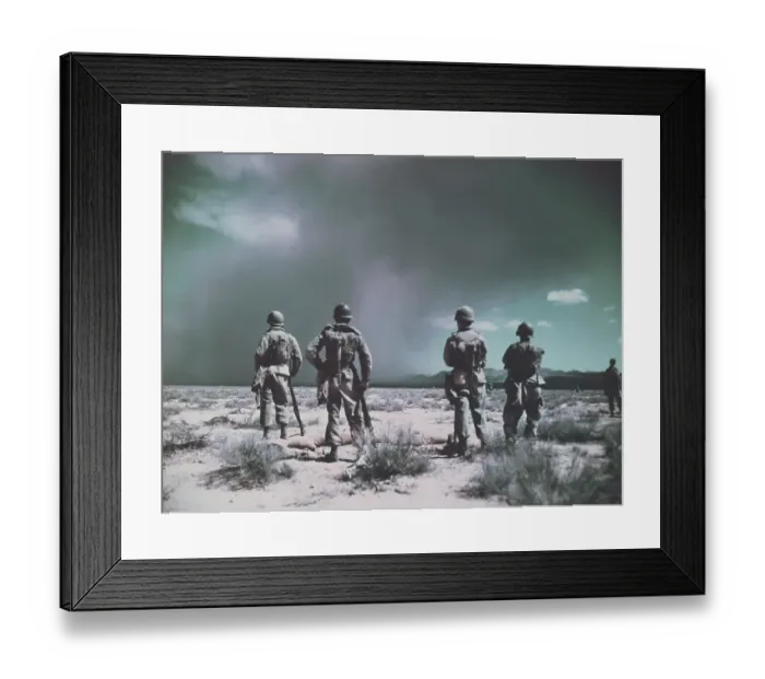 Framed Print : Military Soldiers Watching for Explosion Framed Print : Military Soldiers Watching for Explosion