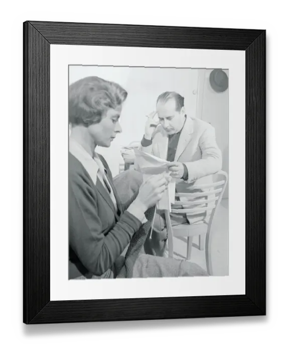 Framed Print : Ingrid Bergman and Roberto Rossellini Busy Working